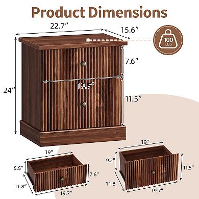 Modern Fluted Bedside Table Contemporary Wood Bedside Table, Storage Cabinet, Space-Saving Design