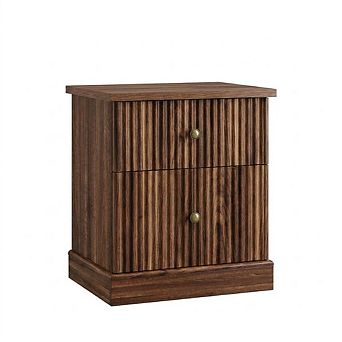 Modern Fluted Bedside Table Contemporary Wood Bedside Table, Storage Cabinet, Space-Saving Design