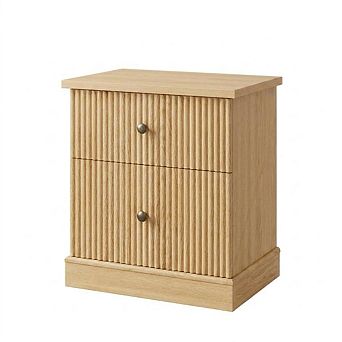 Modern Fluted Bedside Table Contemporary Wood Bedside Table, Storage Cabinet, Space-Saving Design