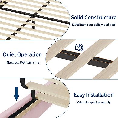 Bed Frame with Adjustable Headboard, Sherpa Fleece Upholstered Platform with LED Lights