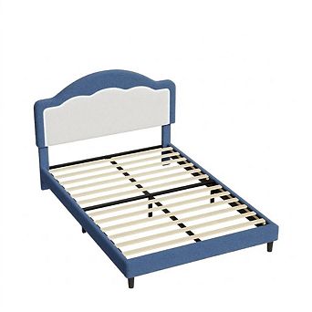 Bed Frame with Adjustable Headboard, Sherpa Fleece Upholstered Platform with LED Lights