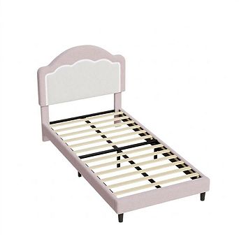 Bed Frame with Adjustable Headboard, Sherpa Fleece Upholstered Platform with LED Lights