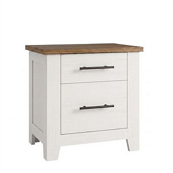 Minimalist Modern Bedside Table White Bedside Table with Drawers and Brown Top