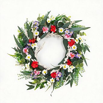 20" Wildflower Wreath for Front Door, Colorful Floral with Eucalyptus