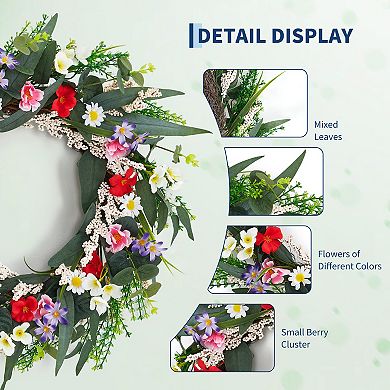 20" Wildflower Wreath for Front Door, Colorful Floral with Eucalyptus