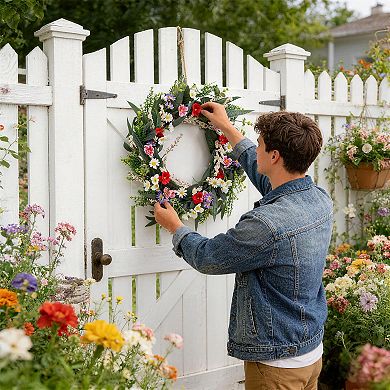 20" Wildflower Wreath for Front Door, Colorful Floral with Eucalyptus