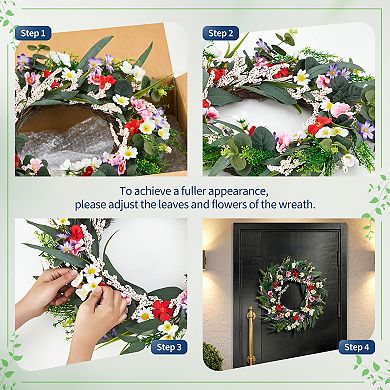20" Wildflower Wreath for Front Door, Colorful Floral with Eucalyptus