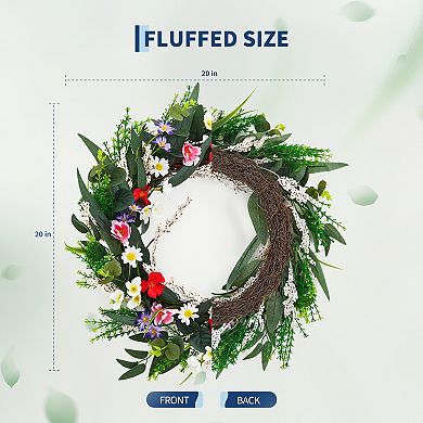 20" Wildflower Wreath for Front Door, Colorful Floral with Eucalyptus