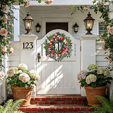 20" Tulip Wreath for Front Door, Colorful Blooms with Eucalyptus & Butterflies
