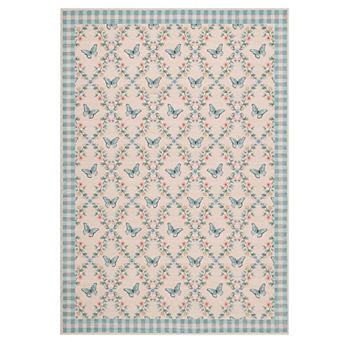 Fashionwu Butterfly Floral Rug Soft Thin Pastoral Carpet for Living Room Non Slip Washable Mats