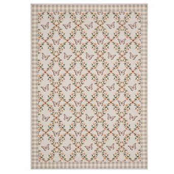 Fashionwu Butterfly Floral Rug Soft Thin Pastoral Carpet for Living Room Non Slip Washable Mats