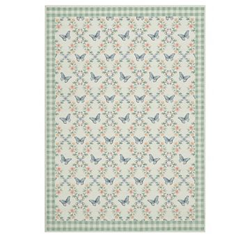 Fashionwu Butterfly Floral Rug Soft Thin Pastoral Carpet for Living Room Non Slip Washable Mats