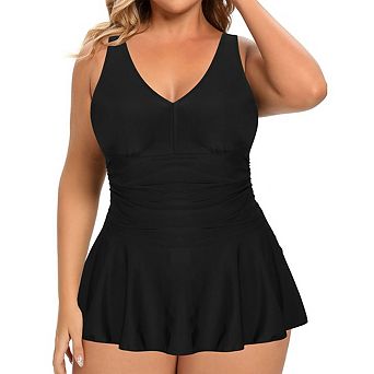 Women's Plus-Size Flower Printing One Piece Swim Dresses Swimsuit