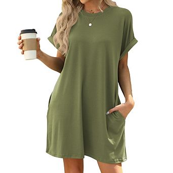 Women's Summer T Shirt Dress Casual Short Sleeve Crewneck Loose Fit Mini Dresses with Pockets