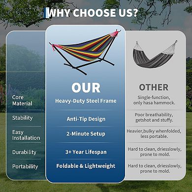 Hammock with Stand, Portable Indoor/Outdoor with Carrying Bag, Space-Saving for Patio & Garden