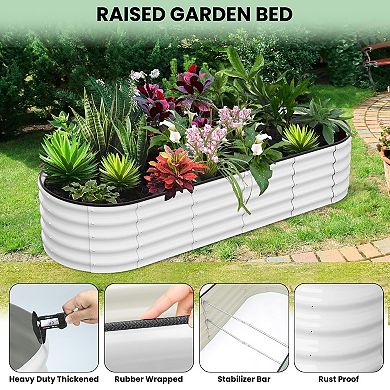 8x2x1ft Galvanized Steel Raised Garden Bed, Oval Bottomless Planter Box for Vegetables & Herbs