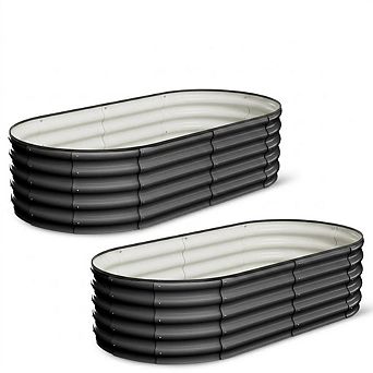 8x2x1ft Galvanized Steel Raised Garden Bed, Oval Bottomless Planter Box for Vegetables & Herbs