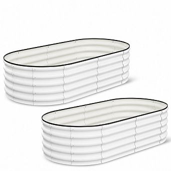 8x2x1ft Galvanized Steel Raised Garden Bed, Oval Bottomless Planter Box for Vegetables & Herbs
