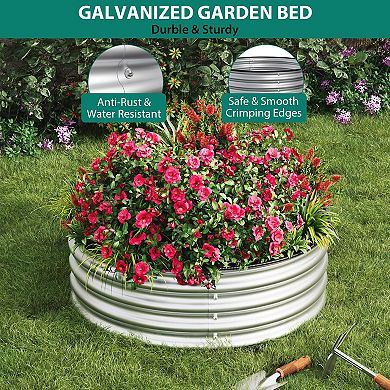 Round Raised Garden Bed 4x1.5ft, Galvanized Steel Planter with Open Bottom for Vegetables & Herbs
