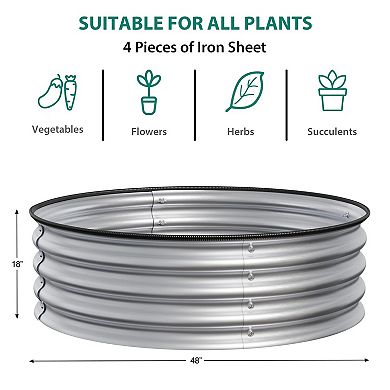 Round Raised Garden Bed 4x1.5ft, Galvanized Steel Planter with Open Bottom for Vegetables & Herbs