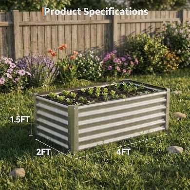 2 Pack Tall Galvanized Steel Raised Garden Bed 4x2x1.5 ft for Vegetables & Flowers