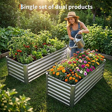 2 Pack Tall Galvanized Steel Raised Garden Bed 4x2x1.5 ft for Vegetables & Flowers