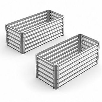 2 Pack Tall Galvanized Steel Raised Garden Bed 4x2x1.5 ft for Vegetables & Flowers