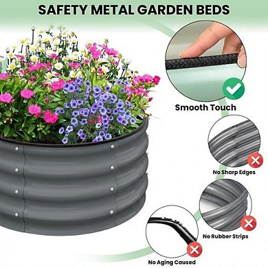 2 Pcs Galvanized Raised Garden Bed 3x3x1ft, Round Planter for Vegetables & Herbs