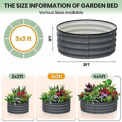 2 Pcs Galvanized Raised Garden Bed 3x3x1ft, Round Planter for Vegetables & Herbs