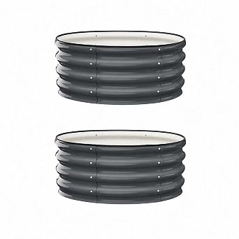 2 pc Galvanized Raised Garden Bed 3x3x1ft, Round Planter for Vegetables & Herbs
