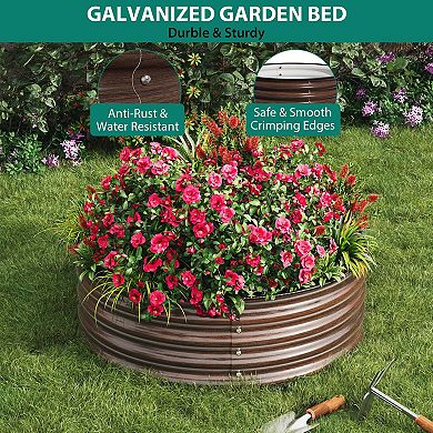 Round Galvanized Steel Raised Garden Bed Kit 2x1ft for Vegetables & Herbs
