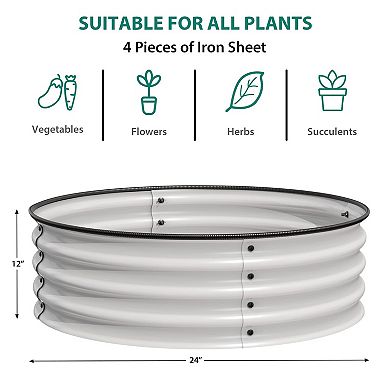 Round Galvanized Steel Raised Garden Bed Kit 2x1ft for Vegetables & Herbs