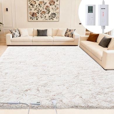 Plush Electric Heated Rug, Wireless Controller with LCD Display, Adjustable Heat Levels & Auto Off