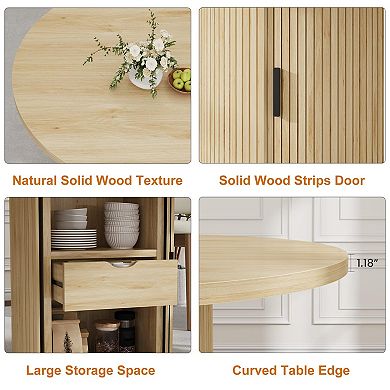 Farmhouse 47" Round Dining Table for 4-6 Circle Table with 2-Layer Storage Shelf & Drawer