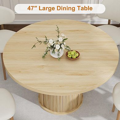 Farmhouse 47" Round Dining Table for 4-6 Circle Table with 2-Layer Storage Shelf & Drawer