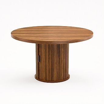 Farmhouse 47" Round Dining Table for 4-6 Circle Table with 2-Layer Storage Shelf & Drawer