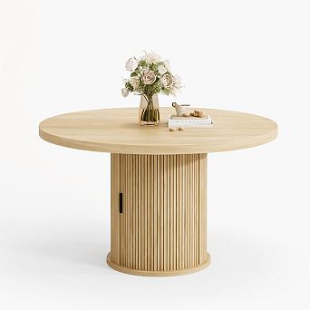 Farmhouse 47" Round Dining Table for 4-6 Circle Table with 2-Layer Storage Shelf & Drawer