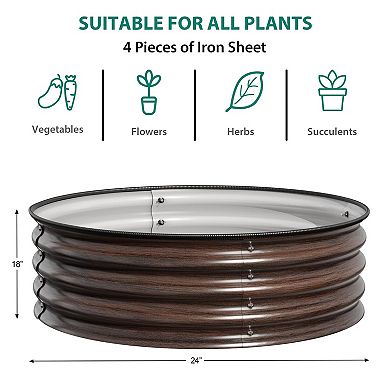 Round Raised Garden Bed 2x1.5ft, Galvanized Metal Boxes for Vegetables & Flowers