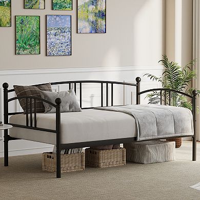 Twin Metal Daybed, Sturdy Steel Slat Support, Arched Headboard, Space-Saving Sofa Bed Frame