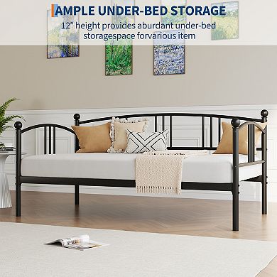 Twin Metal Daybed, Sturdy Steel Slat Support, Arched Headboard, Space-Saving Sofa Bed Frame