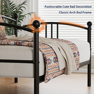 Twin Metal Daybed, Sturdy Steel Slat Support, Arched Headboard, Space-Saving Sofa Bed Frame
