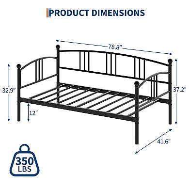 Twin Metal Daybed, Sturdy Steel Slat Support, Arched Headboard, Space-Saving Sofa Bed Frame
