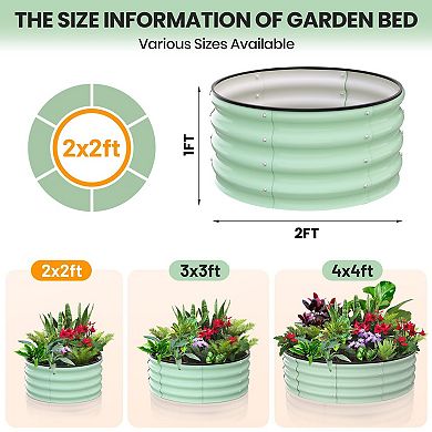 Set of 2 Galvanized Raised Garden Beds 2x2x1ft, Round Planter for Vegetables & Herbs