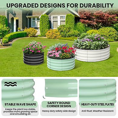 Set of 2 Galvanized Raised Garden Beds 2x2x1ft, Round Planter for Vegetables & Herbs