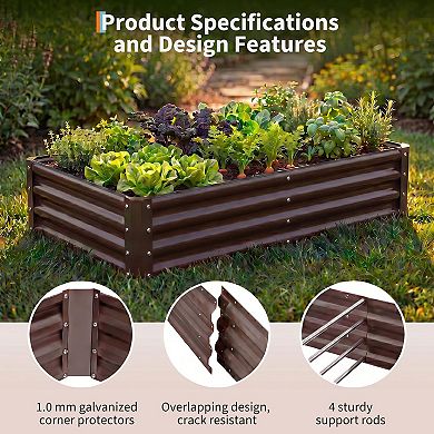 2 Pack Tall Galvanized Steel Raised Garden Bed 4x2x1 ft for Vegetables & Flowers