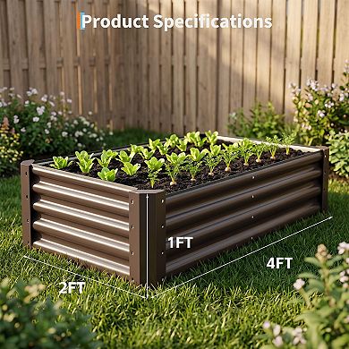 2 Pack Tall Galvanized Steel Raised Garden Bed 4x2x1 ft for Vegetables & Flowers