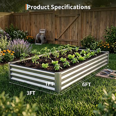2 Pack Tall Galvanized Steel Raised Garden Bed 6x3x1 ft for Vegetables & Flowers