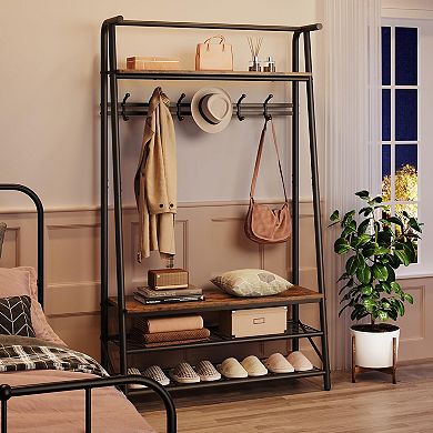 Hall Trees, Coat Rack with 12 Hooks, Entryway Bench with Storage, Multifunctional Hallway Organizer