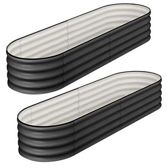 Set of 2 Galvanized Oval Raised Garden Beds 4.5x2x1.5ft, Metal Planters with Open Bottom