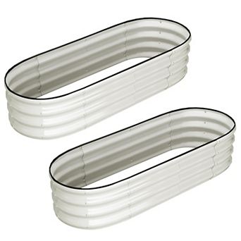 Set of 2 Galvanized Oval Raised Garden Beds 4.5x2x1.5ft, Metal Planters with Open Bottom